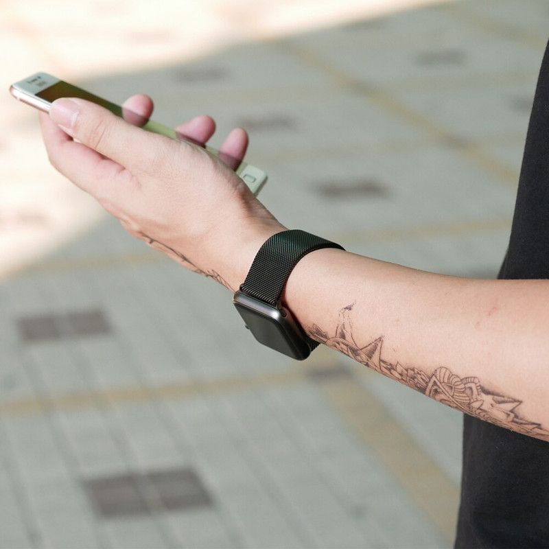 Миланский ремешок для Apple Watch 42mm 44mm 45mm 49mm 1- 8, SE и ULTRA Металлический / стальной браслет Эпл вотч 42мм 44мм 45мм 49мм, Миланская петля, Перламутровый, разноцветный, градиент, хамелеон