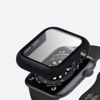 Пластиковый чехол на Apple Watch 41 mm, бампер для смарт-часов, защитный кейс на часы Apple Watch 1-8 SE, защитное стекло в подарок, черный