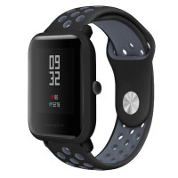 Двухцветный перфорированный силиконовый ремешок для Amazfit GTR 42mm / Bip / GTS (20мм) 0087-02-4, черно-серый