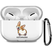 Прозрачный чехол для наушников AirPods Pro / на АирПодс Про силиконовый с 3D принтом "CorgiMania"