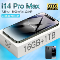 Смартфон Официальный флагманский магазин Global Edition i14 Promax 7.3 дюйм OTG смартфоны 16/1 ТБ, черно-серый