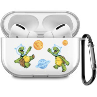 Прозрачный чехол для наушников AirPods Pro / на АирПодс Про силиконовый с 3D принтом "CosmoTurtles"