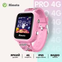Умные часы для детей Aimoto Pro 4G -  видеозвонки, звонки, GPS геолокация, IP65, ремешок с ярким принтом, Фламинго