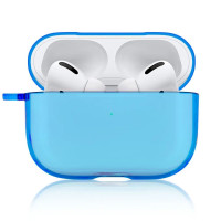 Силиконовый чехол KRISTANAM для наушников Apple AirPods Pro / противоударный кейс футляр с карабином / тпу небесно-голубой