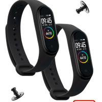 Комплект ремешков для Xiaomi Mi Band 3, Mi Band 4 (Ксиоми Ми Бенд 3/4) + 2 дополнительные кнопки, черный и черный , Cavolo2
