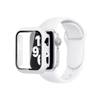 Чехол для Apple Watch 45 мм со стеклом + силиконовый ремешок, белый