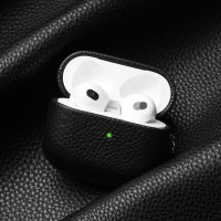 Чехол для AirPods 3 кожаный, черный, противоударный, , с карабином, Чехол для беспроводных наушников Айрподс 3