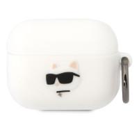 Чехол Karl Lagerfeld Silicone для наушников Apple Airpods Pro / Аирподс про, силиконовый, с карабином, с принтом NFT 3D Choupette, белый