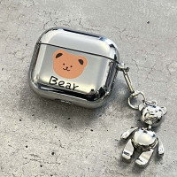 Чехол для наушников Airpods 3 зеркальный с брелком "Bear"