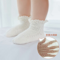 宝宝袜子夏季网眼透气薄款婴儿短袜精梳棉儿童移圈袜中筒袜花边袜