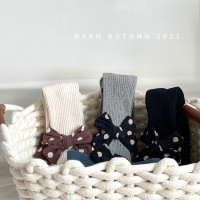 21新款秋季儿童连裤袜精梳棉女童双针韩版波点ins风蝴蝶结连裤袜