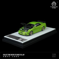 TIME MICRO 1:64 GTR34 с открытой капотом, модель автомобиля под давлением для коллекции, дисплея и подарка