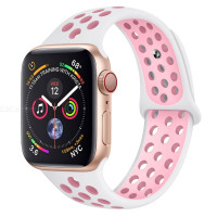 Силиконовый ремешок для часов Apple Watch 38/40/41 мм белый/розовый (№13), размер S