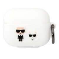 Чехол Karl Lagerfeld для наушников Apple Airpods Pro / кейс на наушники Аирподс Про силиконовый с карабином Karl & Choupette, белый