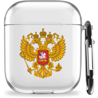 Силиконовый чехол для беспроводных наушников Mcover Apple AirPods 1 / 2, с карабином, принт Российский Герб