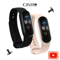 Комплект ремешков для Xiaomi Mi Band 5 / 6 / 7 (Ксиоми Ми Бенд 5/6/7), Amazfit Band 5 (Амазфит Бенд 5) + 2 дополнительные кнопки, черный и пудровый, Cavolo