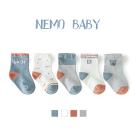 5双装儿童袜子秋季新款卡通精梳棉中筒袜宝宝袜新生婴儿短袜批发