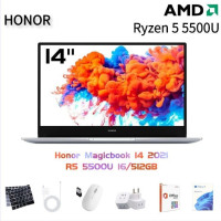 14" Ноутбук Honor Magicbook 14 2021, AMD Ryzen 5 5500U (2.1 ГГц), RAM 16 ГБ, SSD 512 ГБ, AMD Radeon Vega 7, Windows Home, Ледниковое серебро, Английская клавиатура