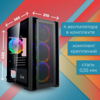 Корпус для ПК Powercase Alisio Micro X4B, 4х 120mm 5-color fan, чёрный, mATX