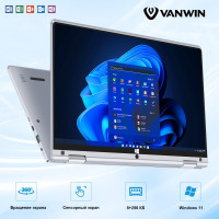 11.6" Ноутбук VANWIN NF Book, Intel Celeron N4020C (1.1 ГГц), RAM 8 ГБ, SSD, Intel HD Graphics 600, Windows Pro, Серебристая англо-русская клавиатура ноутбука легкая и портативная, подходит для офиса / учебы / развлечений, Российская клавиатура