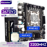 Материнская плата Atermiter X99 D4 Материнская плата LGA 2011-3 + E5 2670 V3 2,3 ГГц (12 ядер/24 потока) + 16 Гб DDR4 3200МГц NVME M.2 NGFF M.2