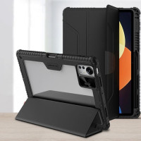 Чехол-книжка MyPads Nillkin Bumper Pro для планшета Xiaomi Pad 5 Pro 12.4 из пластика с магнитной крышкой и защитной шторкой для задней камеры в черном цвете