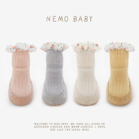 宝宝地板鞋袜2023春季新品韩国可爱花边皮底鞋婴儿公主学步袜子鞋