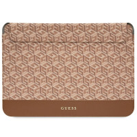 Чехол-папка Guess Sleeve на Apple Macbook Pro 14" , Pro 13" , Air 13" 2016 - 2022 / для Макбук Про, Эйр из экокожи с магнитным замком, с принтом G CUBE, коричневый