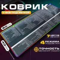 Коврик для мыши с подсветкой компьютерный большой игровой, 80 x 40 см Zerty