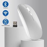 мышь беспроводная бесшумная компьютерная мышь bluetooth, аккумуляторная мыши для ноутбука ПК, серебро