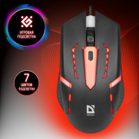 Мышь компьютерная с подсветкой игровой, проводная оптическая Defender Cyber, 4 кнопки, 800-1200 dpi