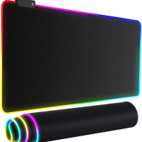 Игровой коврик для мышки большой с подсветкой RGB компьютерный, огромный ковер РГБ на весь стол для мыши, клавиатуры, офиса, светящийся led ARGB, тканевый, гладкий, 800x300x4мм, черный