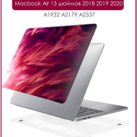 Чехол накладка для ноутбука Apple Macbook Air 13 дюймов 2018 2019 2020 A1932 A2179 A2337 с рисунком (розовые перья) / Защитный пластиковый чехол на Макбук Аир