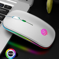 Беспроводная бесшумная мышка с RGB подсветкой K-Snake, USB ресивер, с аккумулятором, Серебристая