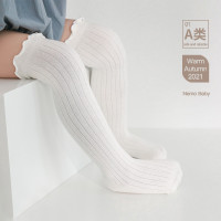 新款婴儿袜子儿童男女童精梳棉秋冬过膝中长筒木耳松口不勒腿袜子