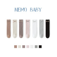 20新款儿童袜子春秋季蝴蝶结女童长筒袜无骨双针精梳棉宝宝袜无跟