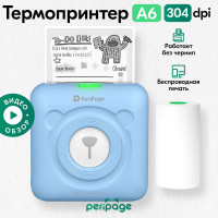 Портативный термопринтер PeriPage A6, мини принтер для телефона, мобильный карманный, для печати этикеток, наклеек, стикеров и заметок, разрешение 304 dpi, голубой