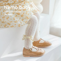 宝宝打底裤袜新生婴儿网眼连裤袜春季精梳棉薄款蝴蝶结儿童连体袜