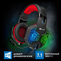 Наушники игровые проводные накладные с RGB подсветкой / Гарнитура с микрофоном для ПК, компьютера, ноутбука SVEN AP-U988MV черный-красный / USB / LED / объемный звук 7.1