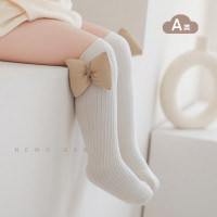 2023秋季新品女童袜子韩国公主大蝴蝶结女宝宝长筒双针纯色JK棉袜