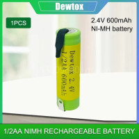 2,4 V 1/2AA 600mAh Ni-MH перезаряжаемая батарея 1/2 AA nimh cell со сварочными вкладками для бритвы, зубная щетка