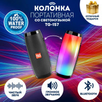 Беспроводная Bluetooth колонка T&G TG-157 со светомузыкой (FM, SD, USB, AUX, MIC), черная