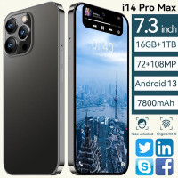 Смартфон i14 Promax 7.3 дюйм смартфоны Русская версия 16/512 ГБ, черный матовый