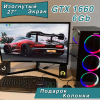 27" Компьютер в сборке Компьютерон Игровой компьютер с монитором 27" (Intel Core i5-6500 (3.2 ГГц), RAM 16 ГБ, SSD 256, HDD 500, NVIDIA GeForce GTX 1660 (6 Гб), Windows 10 Pro), черный матовый, Российская клавиатура