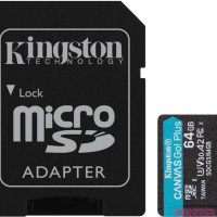 Карта памяти MicroSD  64GB  Kingston Class 10 Canvas Go Plus UHS-I U3 V30 A2 170/70 Мб/с адаптер в комплекте