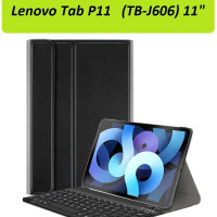 GoodChoice/ Чехол для планшета Lenovo Tab P11 (TB-J606) 11"  со съемной беспроводной Bluetooth клавиатурой  с гравировкой русских букв на клавиатуре