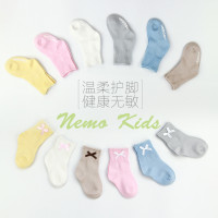 精梳棉抗起球柔软双针松口宝宝袜可爱蝴蝶结点胶防滑儿童袜子清仓