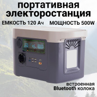 500W Портативная зарядная станция с розеткой 220В и встроенной Bluetooth колонкой. Зарядное устройство - внешний аккумулятор Power bank 120000 mAh (444 Wh)