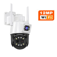 Беспроводная уличная камера видеонаблюдения, 5K 12 МП PTZ Wi-Fi, 8-кратный цифровой зум, три объектива, двойной экран