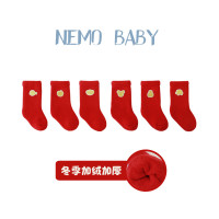 20年宝宝袜子新款秋冬季加厚毛圈袜本命年大红袜新生婴儿短袜保暖